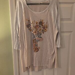 Floral Deer Print Beige Top